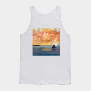 Sunrise above ocean with sailing boats Tank Top